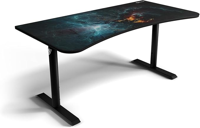 Arozzi Arena Special Edition Ultrawide Curved Gaming and Office Desk with Full Surface Water Resistant Desk Mat Custom Monitor Mount Cable Management Cut Outs - Omega