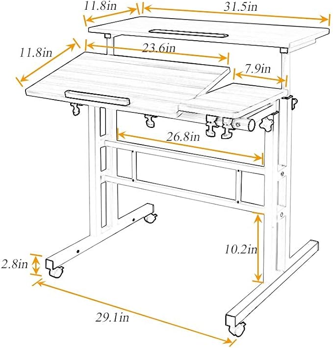 SDHYL 31.5 inches Movable Laptop Desk with Mouse Board Adjustable Height and Angle Anti-Slip Workstation Home Office Desk with Tablet Slot Portable Student Desk, Black, S7-ZS-101-2BK-US