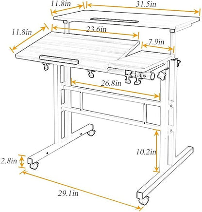 SDHYL 31.5 inches Movable Laptop Desk with Mouse Board Adjustable Height and Angle Anti-Slip Workstation Home Office Desk with Tablet Slot Portable Student Desk, Black, S7-ZS-101-2BK-US
