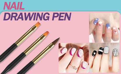 Artdone 35pcs Nail Art Pens brushes,Nail Art Tool Set,Nail Dotting Tools,Nail Dust Brush,Striping Nail Art Brushes for Long Lines,Nail Drawing Pen For Nail Design