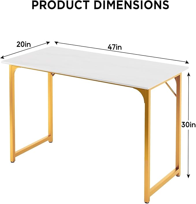 PayLessHere | 47 Inch Computer Desk | White Gold | Sturdy Office Desk | Metal Frame, Adjustable Feet | Water-Resistant, Scratchproof Surface | Writing Table for Home Office or Study | Pack of 1
