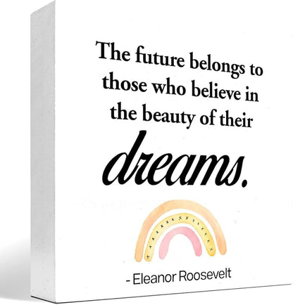 Dreams Wood Box Signs,Motivational Wood Plaque Sign,Inspirational Wooden Block Sign Decor for Home Office Shelf Desk Table Decoration C1070