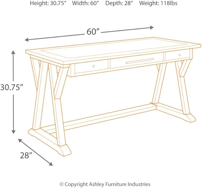 Signature Design by Ashley Luxenford Rustic Farmhouse 60" Home Office Desk with Drawers, Distressed Gray