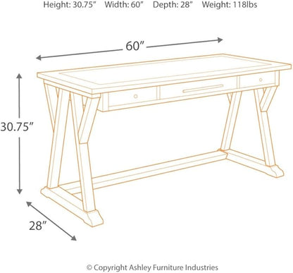 Signature Design by Ashley Luxenford Rustic Farmhouse 60" Home Office Desk with Drawers, Distressed Gray