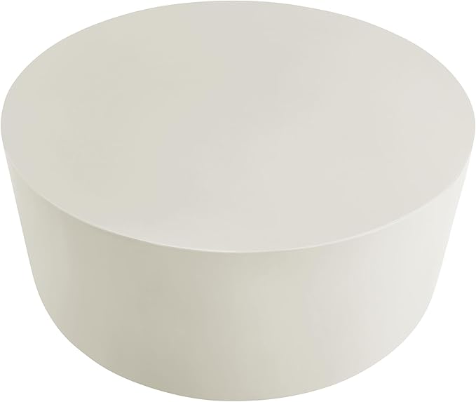 Modway Brion 34 Inch Round Concrete Coffee Table – Indoor/Outdoor Tapered Cylinder Coffee Table – Low Center Table for Living Room or Patio in White