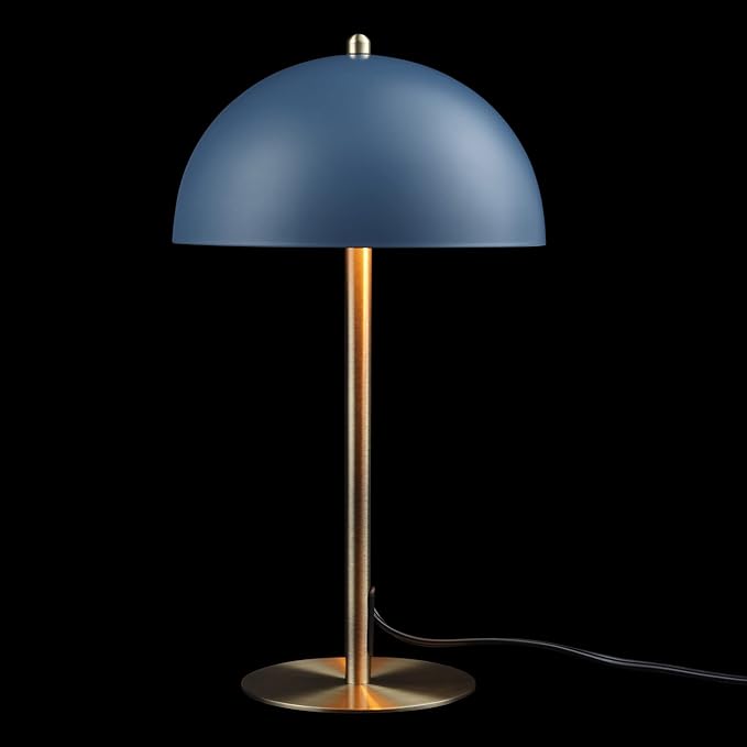 Globe Electric 52942 15" Desk Lamp, Matte Blue, Matte Brass Accents, in-Line On/Off Rocker Switch, for Bedroom, Office Decor, Home Essentials, Room Lighting, Reading Light