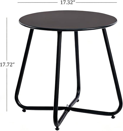 HollyHOME Round Metal Side Table, Rust-Resistant Patio Small Plant Stand, Outdoor 17.32'' Portable End Table for Balconies, Gardens, Living Rooms and Bedrooms, Black