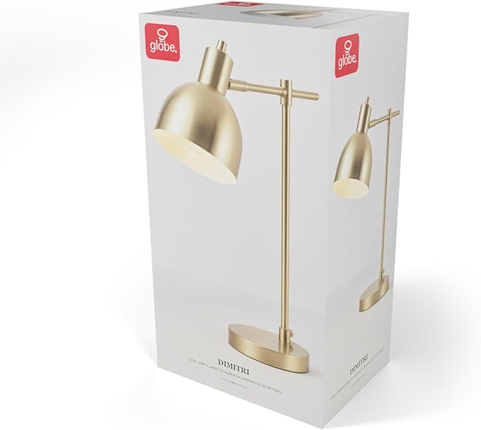 Globe Electric 61000058 18" Desk Lamp, Matte Brass Finish, Matte Black Metal Shade, Pivot Joint, On/Off Rotary Switch on Socket, E26 Base Bulb, Lamp for Living Room, Home Office