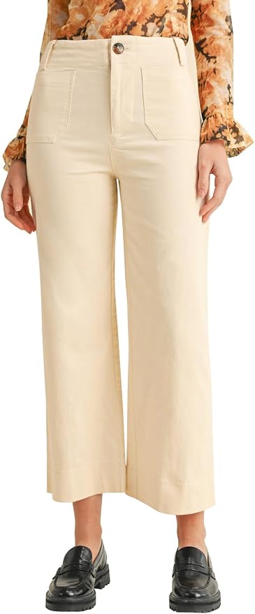 miduo Womens High Waisted Cropped Wide Leg Stretchy Straight Pants Trousers with Pockets