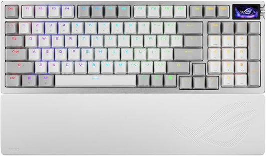 ASUS ROG Azoth 96 HE Wireless Hall Effect Gaming Keyboard – 96% Full-Size, Tri-Mode, Hot Swappable Magnetic Switch, Rapid Trigger, Speed Tap, 8K Hz Polling, Color OLED Screen, ABS Keycaps – White