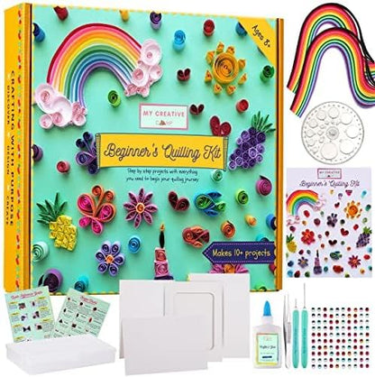 MY CREATIVE CAMP Beginner's Quilling Kit for Kids and Adults, DIY Craft Kit for Kids and Adults, Paper Quilling Kit for Beginners with Tools, Instructions & Storage Box, Makes 10+ Fun Projects