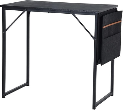 FurnitureR 31.5 inch Small Study Writing Table with Storage Bag Space Saving for Home Office, Modern PC Metal Frame Computer Desk, Black