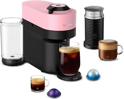 Nespresso Vertuo Pop+ Coffee Machine with Milk Frother, Candy Pink | Coffee and espresso maker by De'Longhi with compact design. Aeroccino3 frother bundle for hot or cold foam drinks at home.