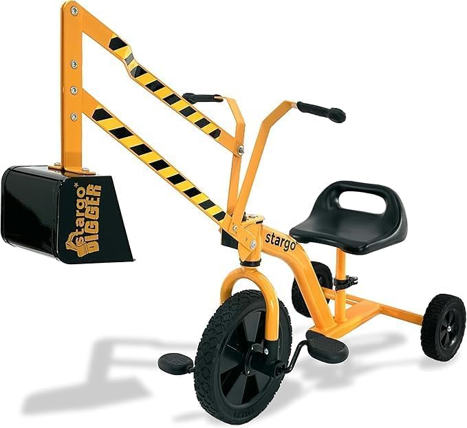 stargo Kids Excavator Sand Digger Tricycle with Pedals, Handlebar, Scooper and Rotating Wheel, Ride On Excavator Construction Toy Trike for Toddler Boy