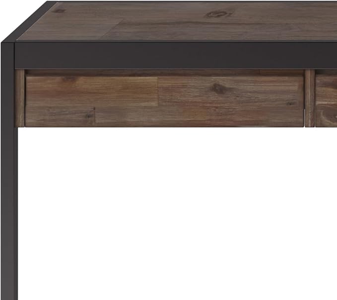 SIMPLIHOME Erina SOLID WOOD and Metal Modern Industrial 72 inch Wide Home Office Desk, Writing Table, Workstation, Study Table Furniture in Rustic Natural Aged Brown with 2 Drawers