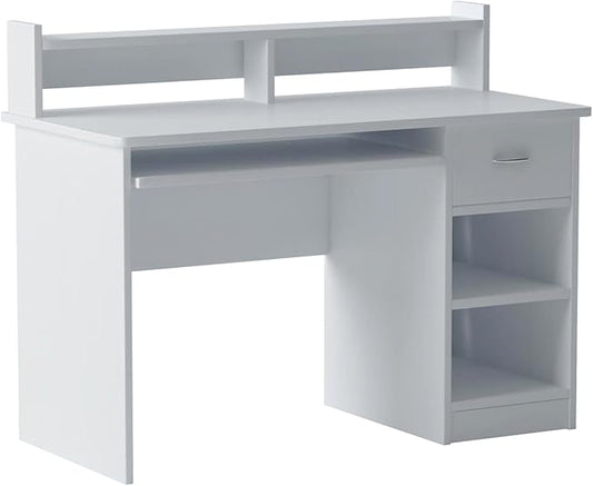 OneSpace Essential Computer Desk, Hutch with Pull-Out Keyboard, White