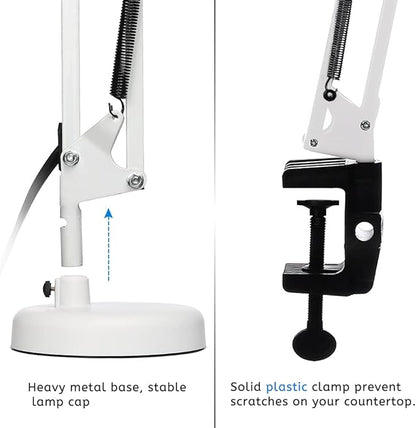 Led Desk Lamp with Clamp - Swing Arm Desk Lamp with 1 LED Cold Light Bulbs 6500K - Folding Table Lamp，Used for Office, Work, Study, Dormitory Reading and Eye Protection (White-01)
