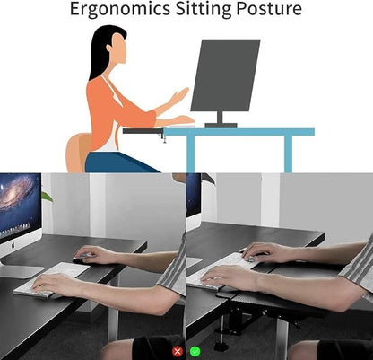 Desk Extender 25.2" x 9.45" Ergonomic Computer Table Extension Arm Support Collapsible Keyboard Tray for Square Tabletop - Carbon Fiber