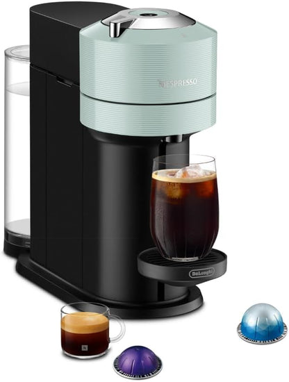 Nespresso Vertuo Next Coffee & Espresso Maker by De'Longhi, Teal | Jade teal coffee machine with slim, sustainable design. Brews 6 cup sizes, espresso to 18 oz., all topped with crema.