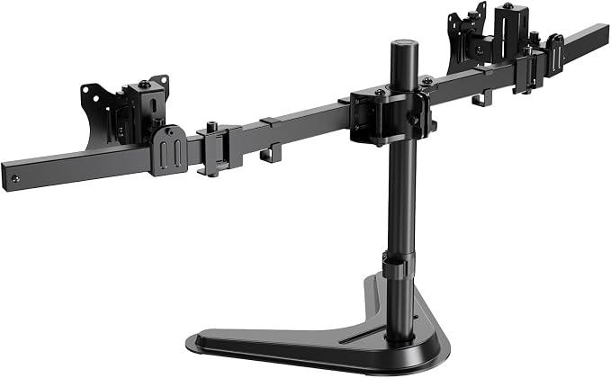 Dual Monitor Stand fits 17-32 inch, Free Standing Heavy Duty Monitor Mount | Precise Slide, Tilt, Swivel, Rotate and Height Adjust, 19.8 lbs per Arm, VESA 75/100mm
