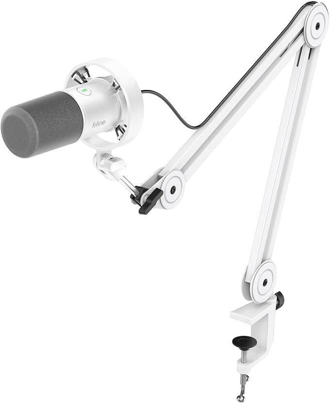 FIFINE AmpliTank K688TW Podcast XLR/USB Microphone Kit, Dynamic Vocal Mic | Studio PC Microphone with Boom Arm, Mute, Headphone Monitoring, for Recording, Streaming, Voice-Over, Online Teaching, White