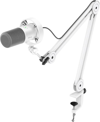 FIFINE AmpliTank K688TW Podcast XLR/USB Microphone Kit, Dynamic Vocal Mic | Studio PC Microphone with Boom Arm, Mute, Headphone Monitoring, for Recording, Streaming, Voice-Over, Online Teaching, White