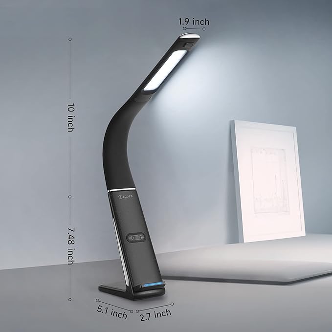 LED Desk Lamp with Wireless Charger, USB Charging Port, Stepless dimmable brightness, Natural Lights, Desk Lamps for Home Office, Table Lamp Eye Caring Reading Light, Gesture Control desk light