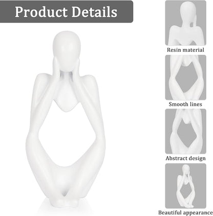 Sandstone Resin Thinker Style Abstract Sculpture Statue Collectible Figurines Home Office Bookshelf Desktop Decor (Small White, Focus)