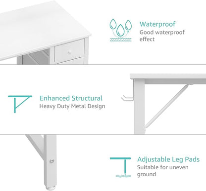 Lufeiya Small White Desk with Drawers for Bedroom, 40 Inch Kids Girls Study Desks, Reversible Computer Writing Nail Table with Fabric Drawer for Small Spaces Home Office Manicure