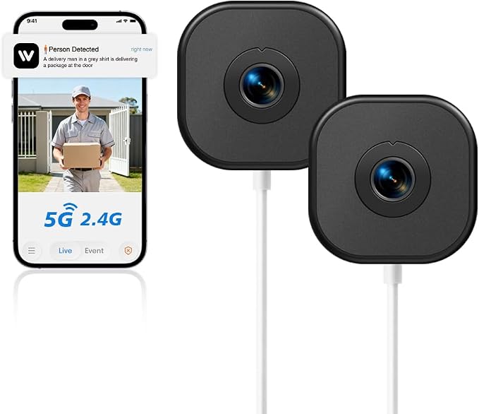 2K Window Camera,2.4G WiFi Indoor Camera for Home Security, AI Color Night Vision, Person & Motion Detection,911 Emergency, US Based Cloud, 24/7 Recording