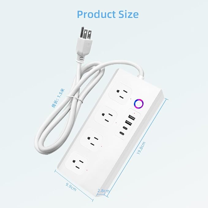 XENON Matter Smart Power Outlet, USB C Power Strip 20W, Siri, Alexa, and Google Home Support, with Remote Control, Timer, and Scheduler Features, Remote Adjustment and Viewing via Mobile App Interface