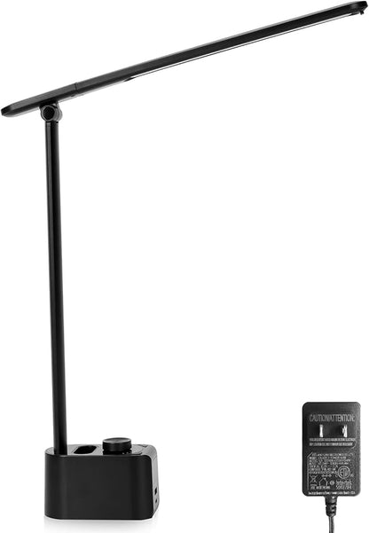 LED Office Desk Lamp, 630 Lumens Bright Table Lamp with Clock Display.A+C USB Fast Charging Charging Port, Desk Light for Office, Industrial Painting, Crafts (with Adapter)
