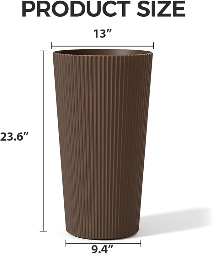 23.6" Tall Planters for Outdoor Plants,Large Outdoor Planters for Front Porch Decor with Drainage Hole, Flower Pots Fits Indoor Plants Patio/Garden, Plastic Striped Brown(2 Pack)