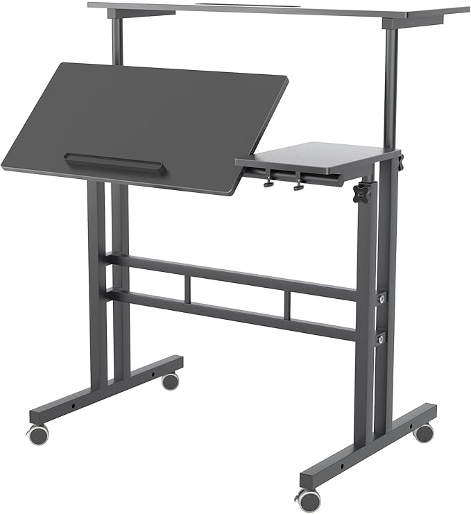 SDHYL 31.5 inches Movable Laptop Desk with Mouse Board Adjustable Height and Angle Anti-Slip Workstation Home Office Desk with Tablet Slot Portable Student Desk, Black, S7-ZS-101-2BK-US