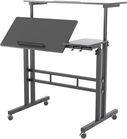 SDHYL 31.5 inches Movable Laptop Desk with Mouse Board Adjustable Height and Angle Anti-Slip Workstation Home Office Desk with Tablet Slot Portable Student Desk, Black, S7-ZS-101-2BK-US