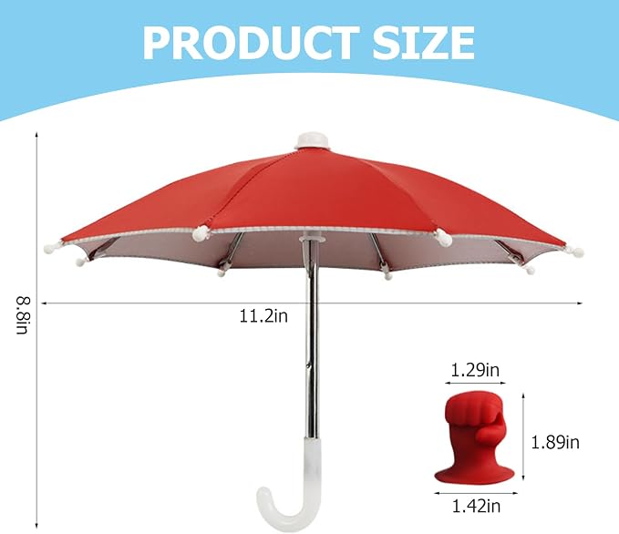 Phone Umbrella Stand, Sun Shade Mini Umbrella for Cell Phone with Adjustable Fist Style Suction Cup, Universal Anti-Glare Sun Visor for Outdoor