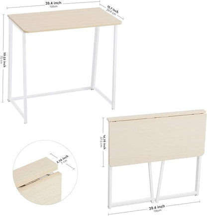 WOHOMO Folding Desk, 39.4" Foldable Computer Table for Small Spaces, Oak | Easy Assembly and Fold, Sturdy Home office desks for Study Bedroom Dorm Space Saving Writing Work Apartment