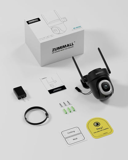 ZUMIMALL 2.5K Wired Cameras for Home Security, 2.4G/5G WiFi Outdoor Camera, 5MP, 24/7 Recording,AI Motion Detection, Cloud & SD Card Storage, 2-Way Audio, 360° PTZ Auto Tracking, IP66-2-Pack (Black)