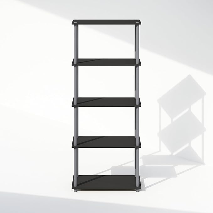 Furinno Turn-N-Tube 5-Tier Multipurpose Compact Display Rack, Shelving Unit, Bookcase, Black/Grey
