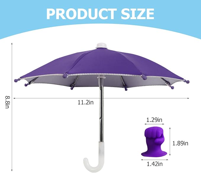 Phone Umbrella Stand, Sun Shade Mini Umbrella for Cell Phone with Adjustable Fist Style Suction Cup, Universal Anti-Glare Sun Visor for Outdoor