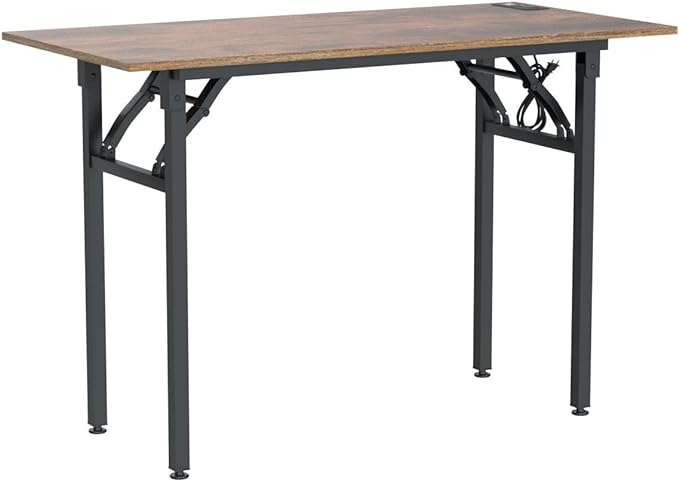 Frylr Foldable Desk 31.5'',Small Desks for Small Spaces with Power Outlet and USB Ports Charging Station,folding computer desk,Home Office Collapsible Desk,Stable Metal Frame,Rustic Brown