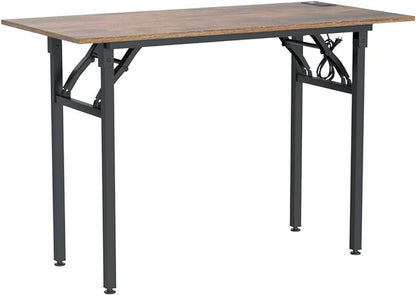 Frylr Foldable Desk 31.5'',Small Desks for Small Spaces with Power Outlet and USB Ports Charging Station,folding computer desk,Home Office Collapsible Desk,Stable Metal Frame,Rustic Brown