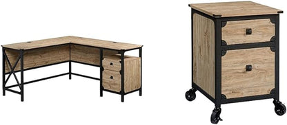 Sauder Steel River L-Shaped Desk, L: 59.84" x W: 57.32" x H: 29.53", Milled Mesquite Finish & Steel River Pedestal File Cabinet, L: 20.87" x W: 23.86" x H: 26.58", Milled Mesquite Finish