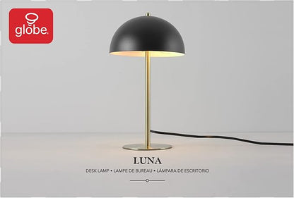 Globe Electric 52938 Luna 15" Desk Lamp, Matte Black, Matte Brass Accents, in-Line On/Off Rocker Switch