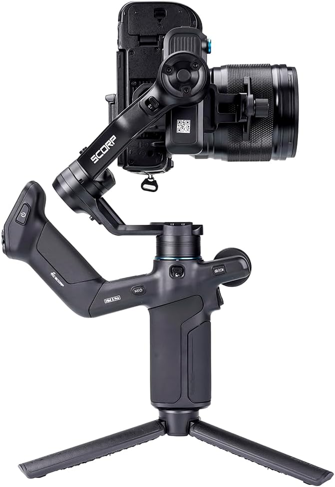 FeiyuTech SCORP Mini-3-Pro Gimbal Stabilizer for Camera Mirrorless/Compact/Action Cameras,Smartphone,18m AI Tracking,Detachable Remote Handle,4.4lbs Payload,3-axis Gimbal for Canon Sony Nikon