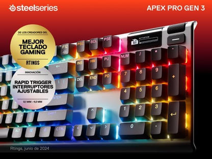SteelSeries Apex Pro Gen 3 OmniPoint 3.0 HyperMagnetic Switches — Adjustable Actuation — Rapid Trigger — Game-Ready Presets — Protection Mode — Rapid Tap/SOCD — OLED — RGB — PBT Keycaps — USB-C