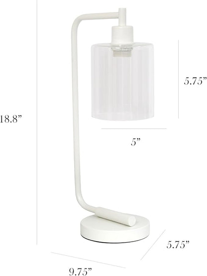 Simple Designs LD1036-WHT-LB 18.8" Industrial Bronson Antique Style Iron Lantern Desk Table Lamp with Glass Shade for Home Décor, Office, Living Room, Bedroom, White, with Feit LED Bulb Included