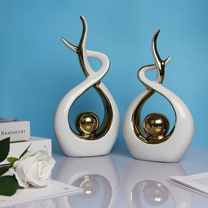 Norrclp Home Decor Modern Abstract Art Ceramic Statue Table Decorations for Dining Room Living Room Office Centerpiece (White and Gold, Small)