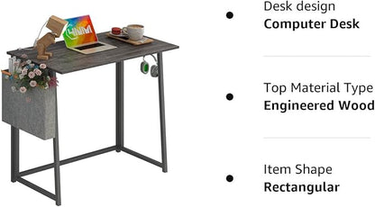 4NM 31.5" Small Desk with Storage Bag, Simple Assembly Folding Computer Desk Home Office Desk Study Writing Table for Small Space Offices - Gray and Black
