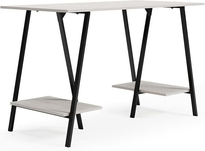 Signature Design by Ashley Bayflynn Modern Home Office Desk or Drafting Table with Sawhorse Legs, White & Black